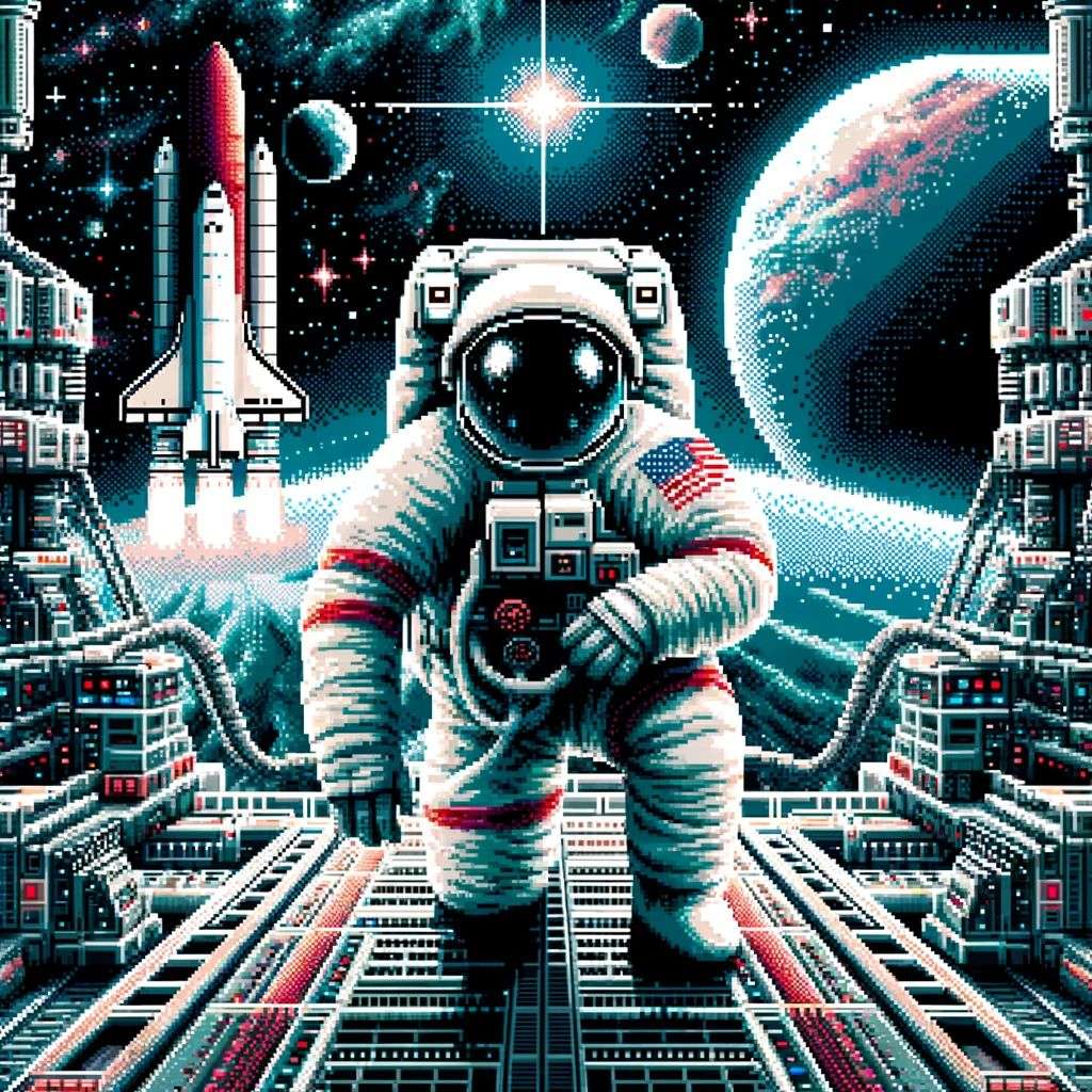 an astronaut, old computer game graphics